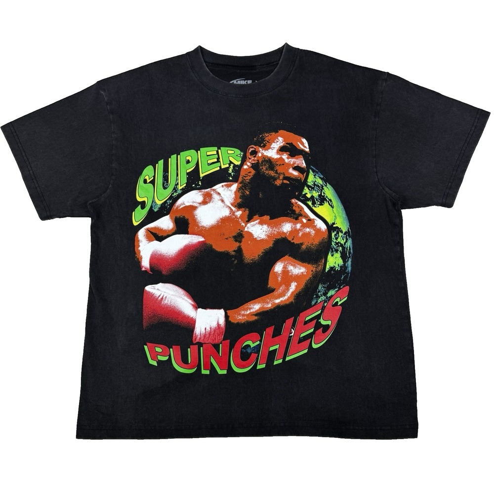 Mike Tyson Collection Graphic T-Shirt Mens L Super Punches Sun‎ Fading Black Y2K